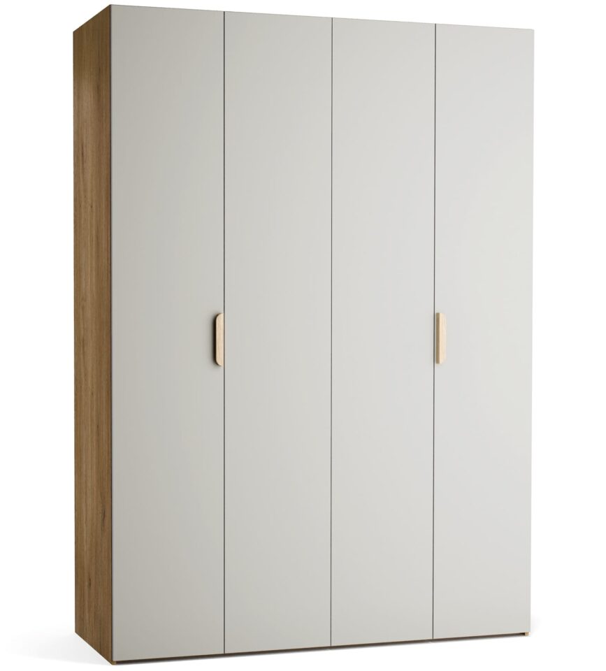 Garderobna omara Stor 160 x 225 cm, fronte siva, ročaj hrast, kratek zaobljen