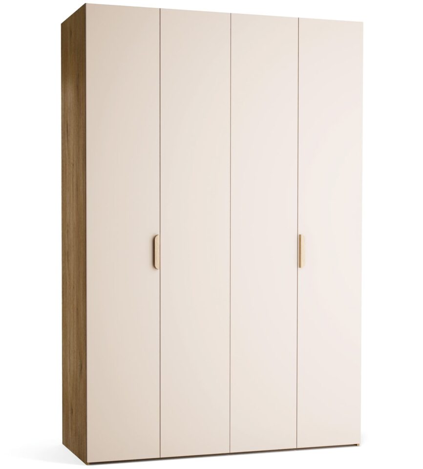 Garderobna omara Stor 160 x 240 cm, fronte peščena, ročaj hrast, kratek zaobljen