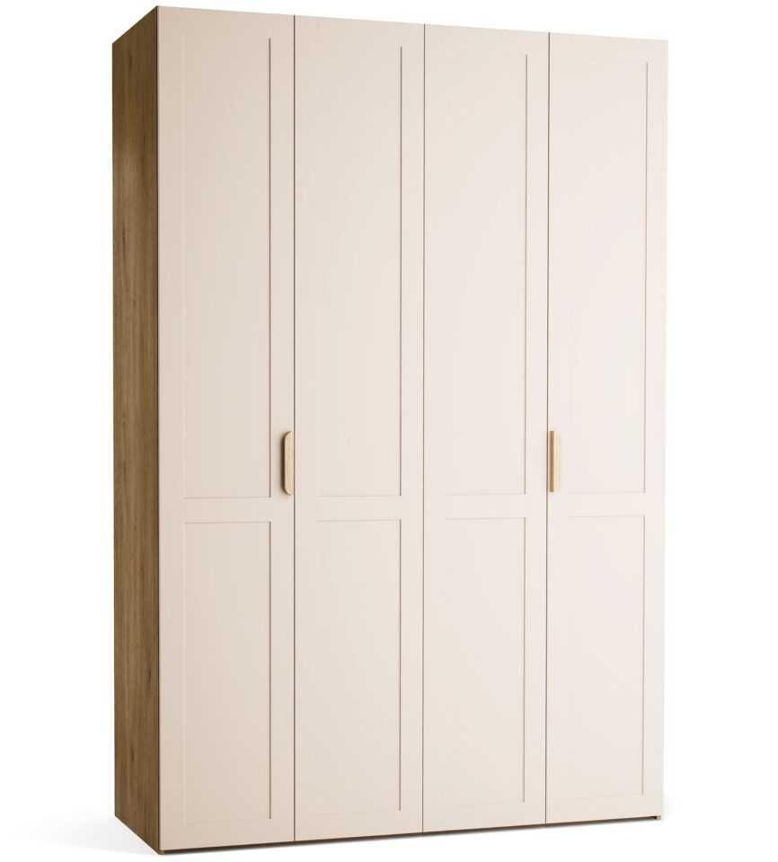 Garderobna omara Stor 160 x 240 cm, fronte peščena z okvirjem, ročaj hrast, kratek zaobljen