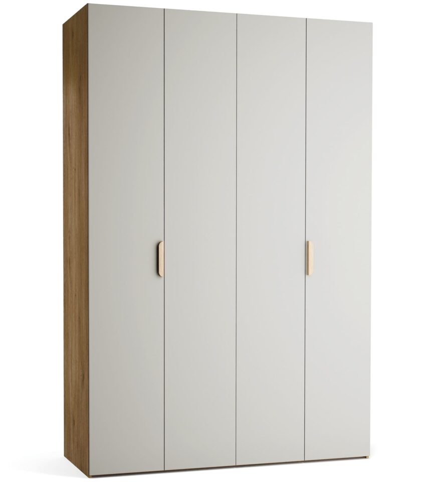 Garderobna omara Stor 160 x 240 cm, fronte siva, ročaj hrast, kratek zaobljen