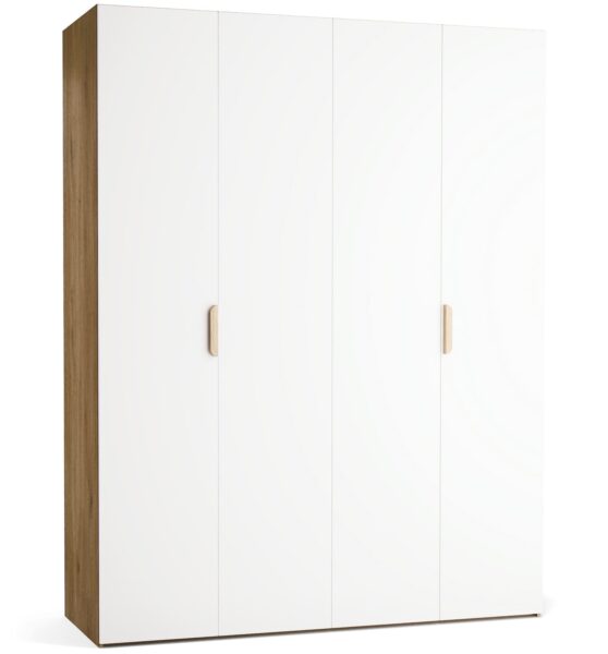 Garderobna omara Stor 175 x 225 cm, fronte bela, ročaj hrast, kratek zaobljen