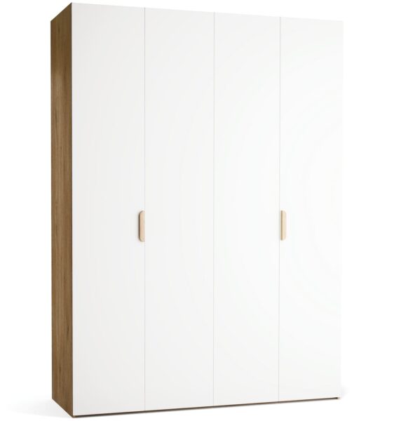 Garderobna omara Stor 175 x 240 cm, fronte bela, ročaj hrast, kratek zaobljen