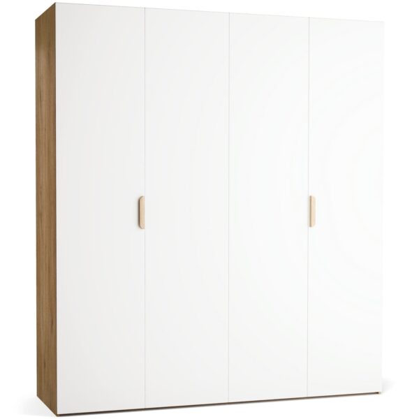 Garderobna omara Stor 200 x 225 cm, fronte bela, ročaj hrast, kratek zaobljen