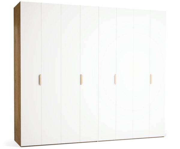 Garderobna omara Stor 280 x 240 cm, fronte bela, ročaj hrast, kratek zaobljen