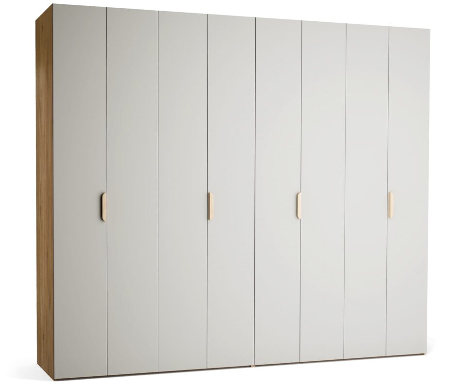 Garderobna omara Stor 280 x 240 cm, fronte siva, ročaj hrast, kratek zaobljen