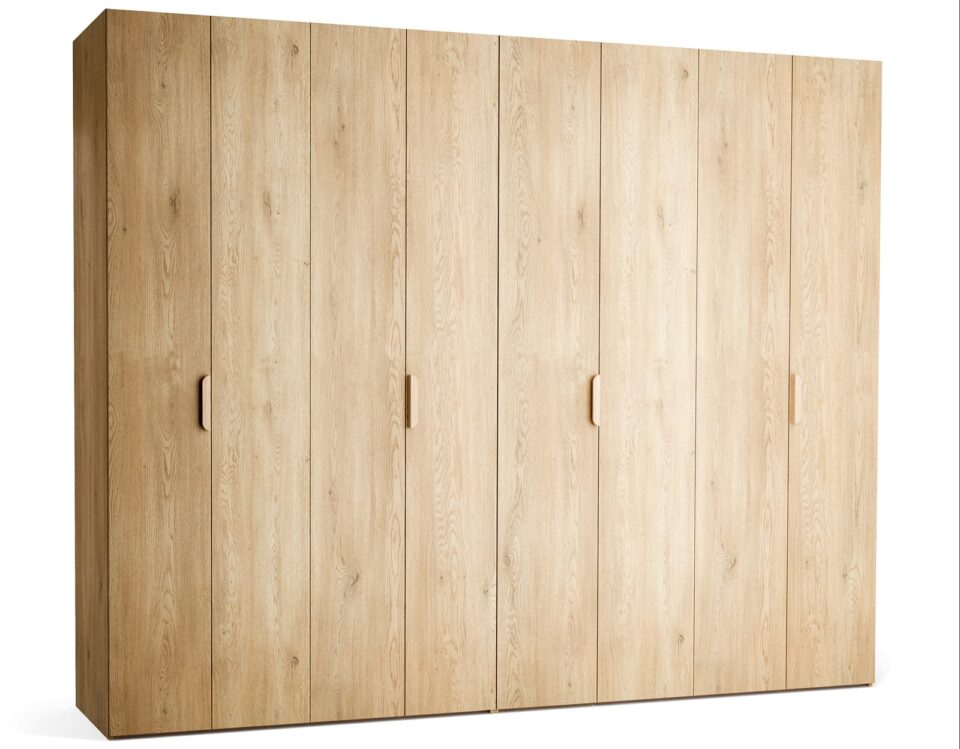Garderobna omara Stor 300 x 240 cm, fronte hrast, ročaj hrast, kratek zaobljen