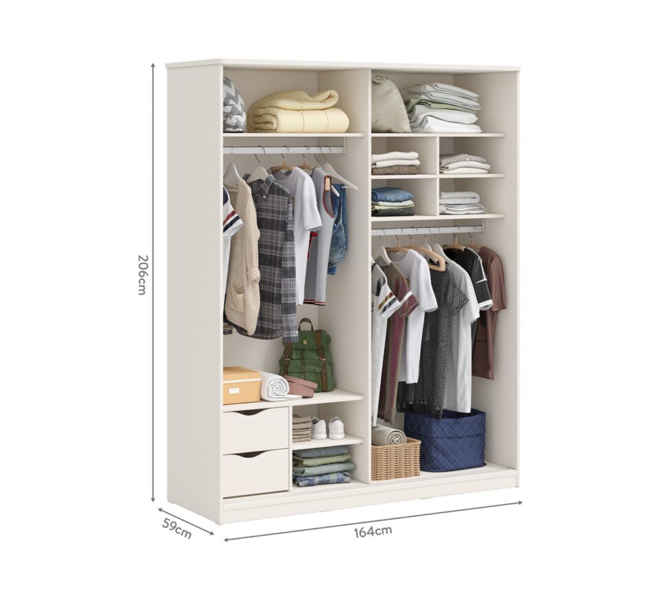 Garderobna omara Varia Cream z drsnimi vrati, 164 x 206 x 59,5 cm