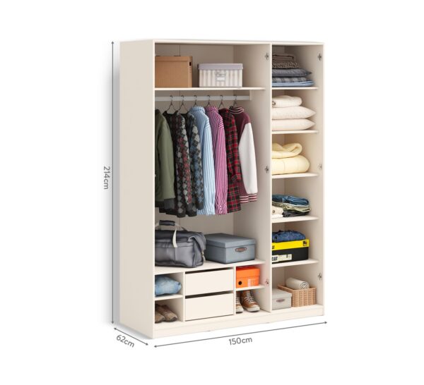 Garderobna omara Varia Cream z ogledalom, 150 x 214 x 62 cm
