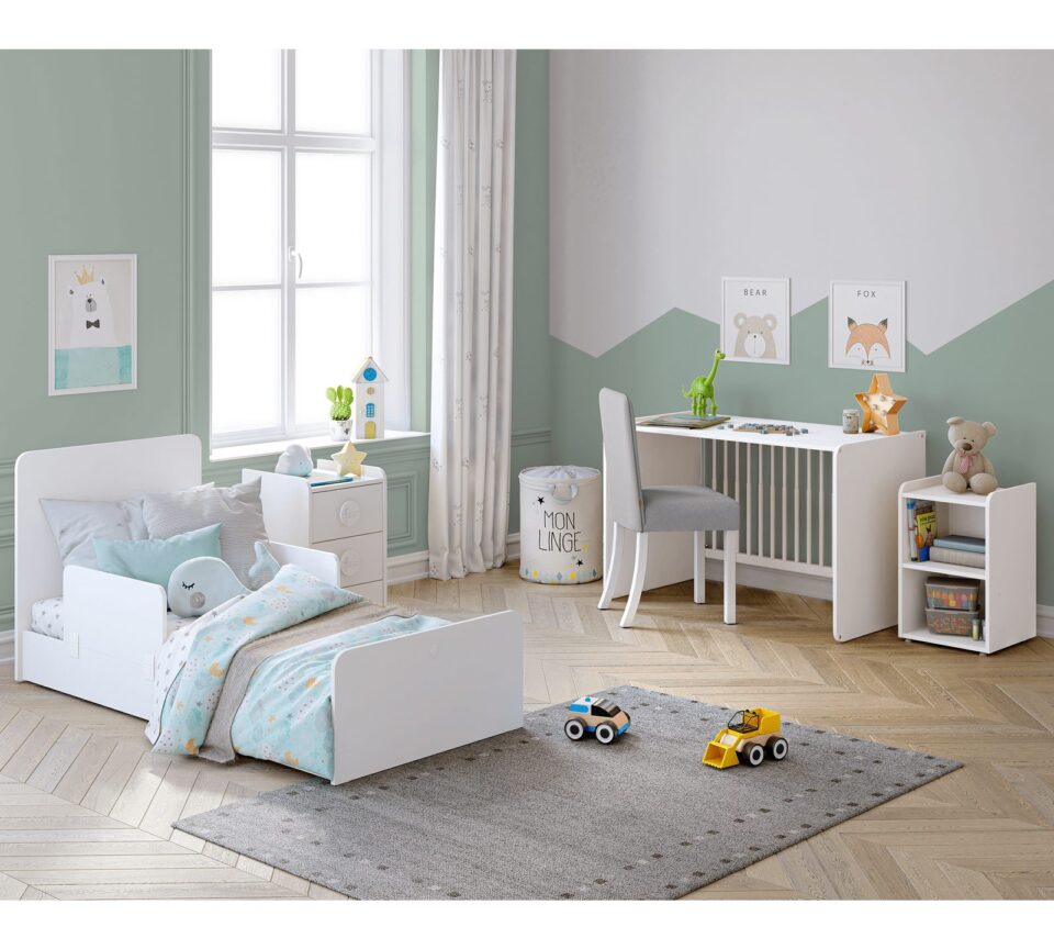Posteljica Baby Cotton, preurejena v posteljo 70 x 160 cm, pisalno mizo in nočno omarico