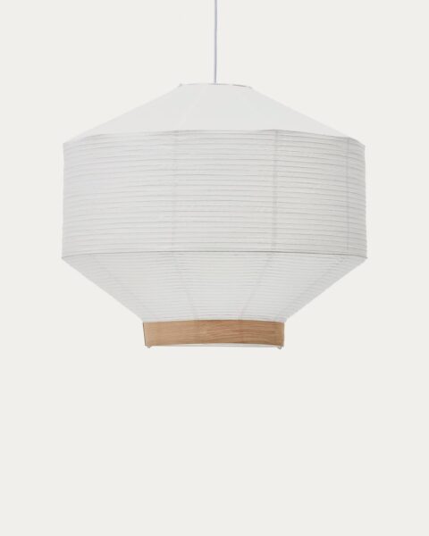 Senčnik za stropno svetilko Hila, papir in hrastov furnir, Ø 80 cm, višina 70 cm