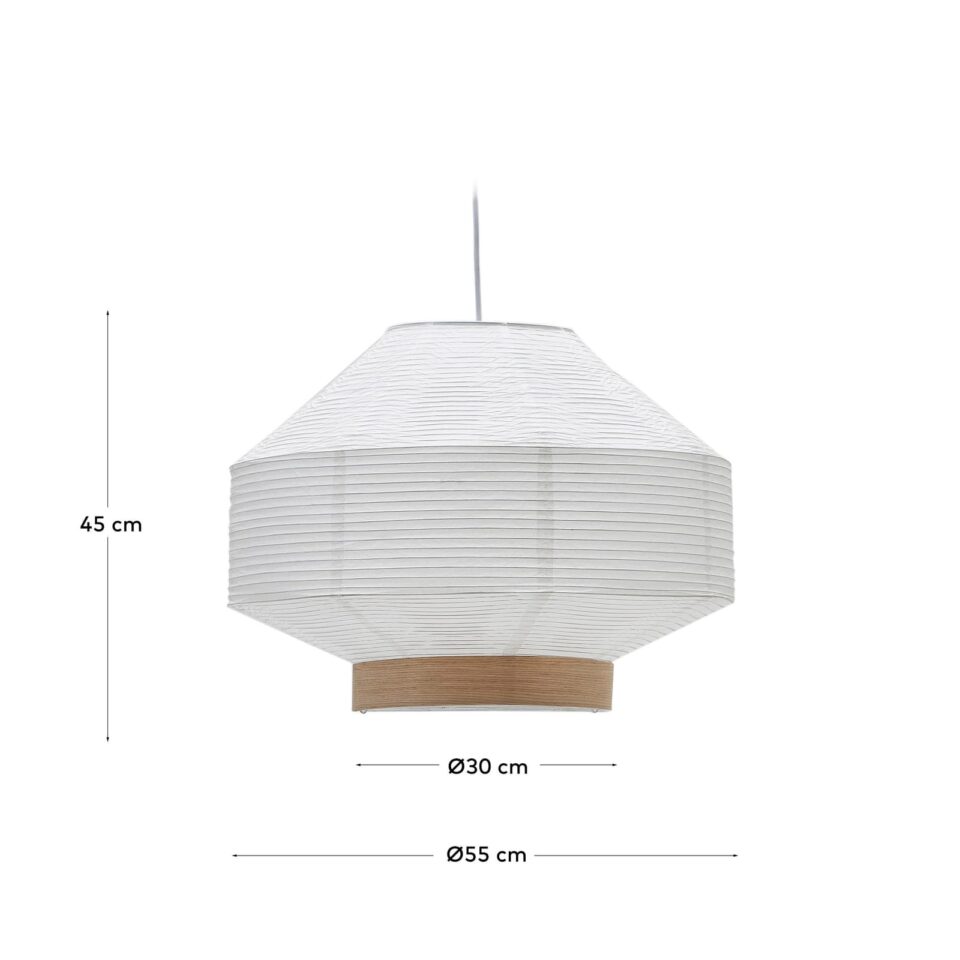 Senčnik za stropno svetilko Hila, papir in hrastov furnir, Ø 55 cm, višina 45 cm