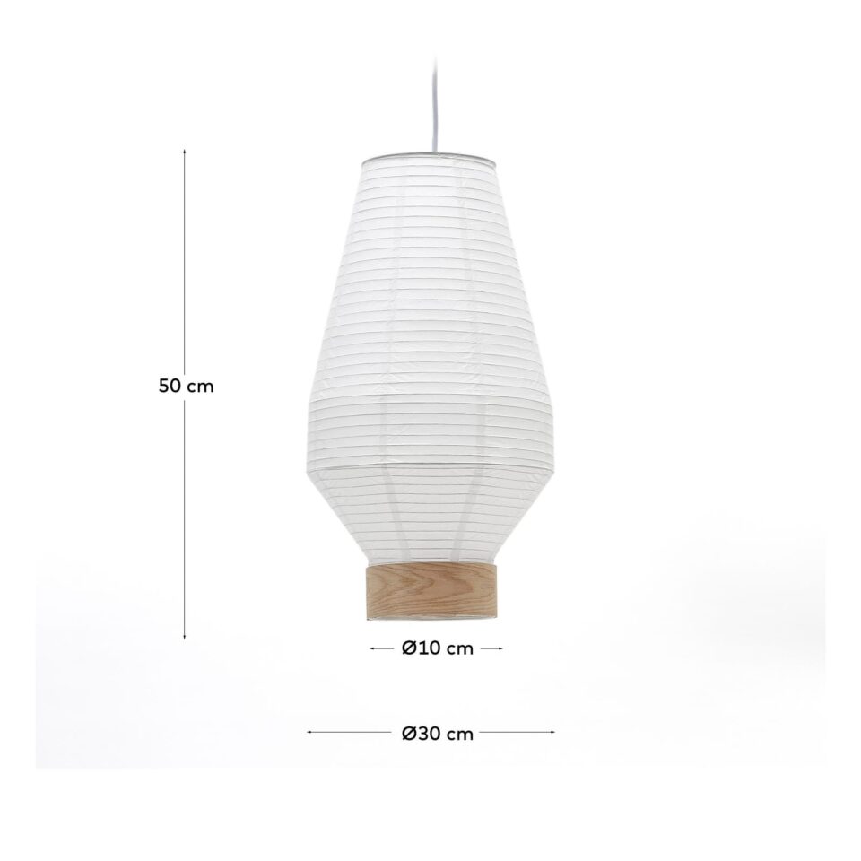 Senčnik za stropno svetilko Hila, papir in hrastov furnir, Ø 30 cm, višina 50 cm