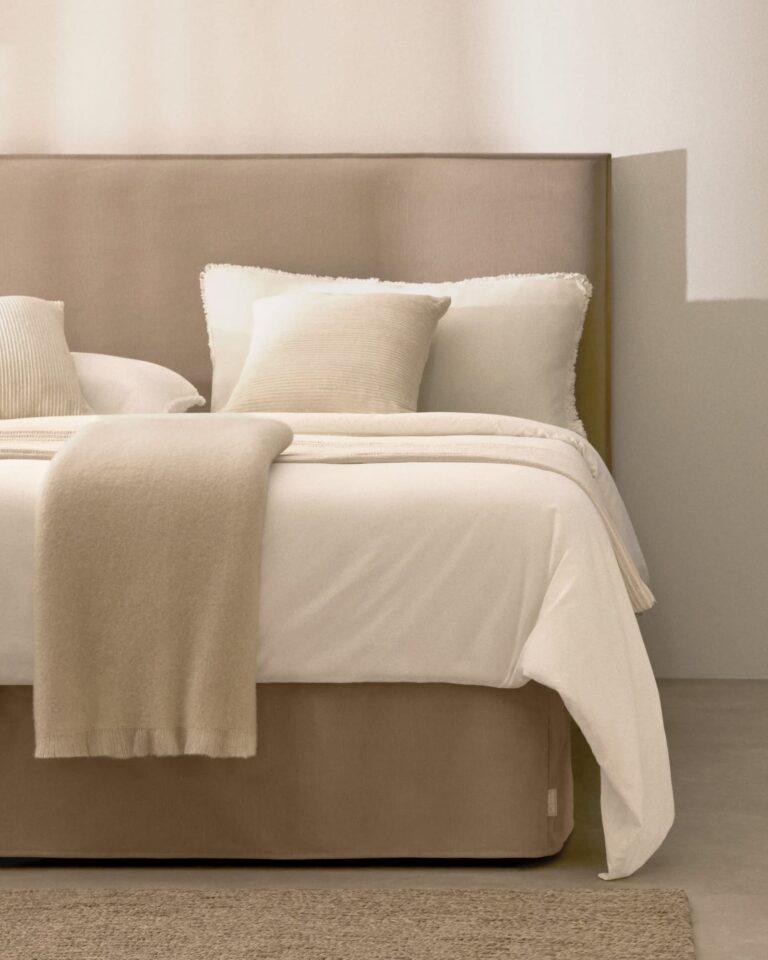 Postelja Jaira za ležišče 180 x 200 cm, bombaž in lan, taupe, 200 x 210 cm