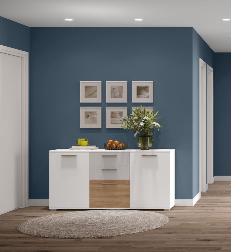 Komoda All Room Concept D, bela, biserno siva in pacifik oreh