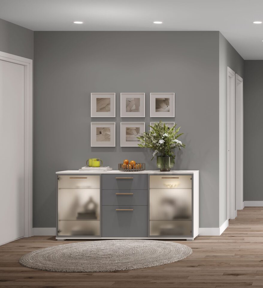 Komoda All Room Concept D, grafit s steklenima kriloma