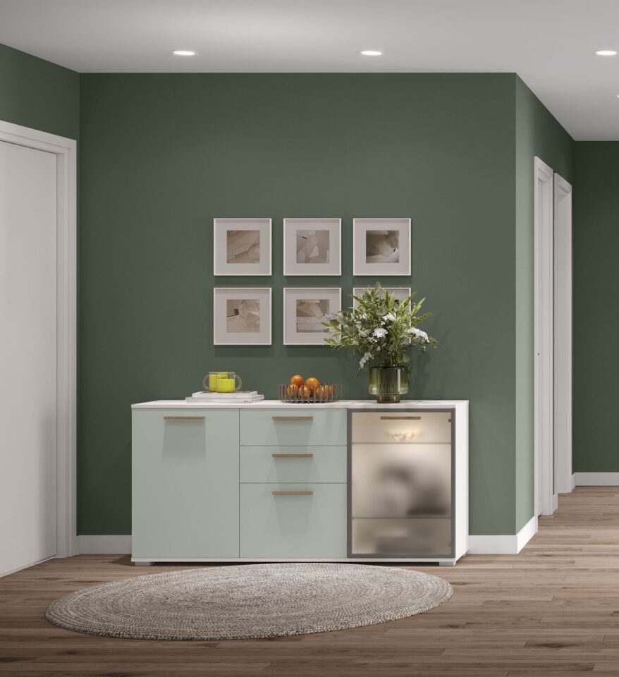 Komoda All Room Concept D, svetlo zelena s steklenim krilom