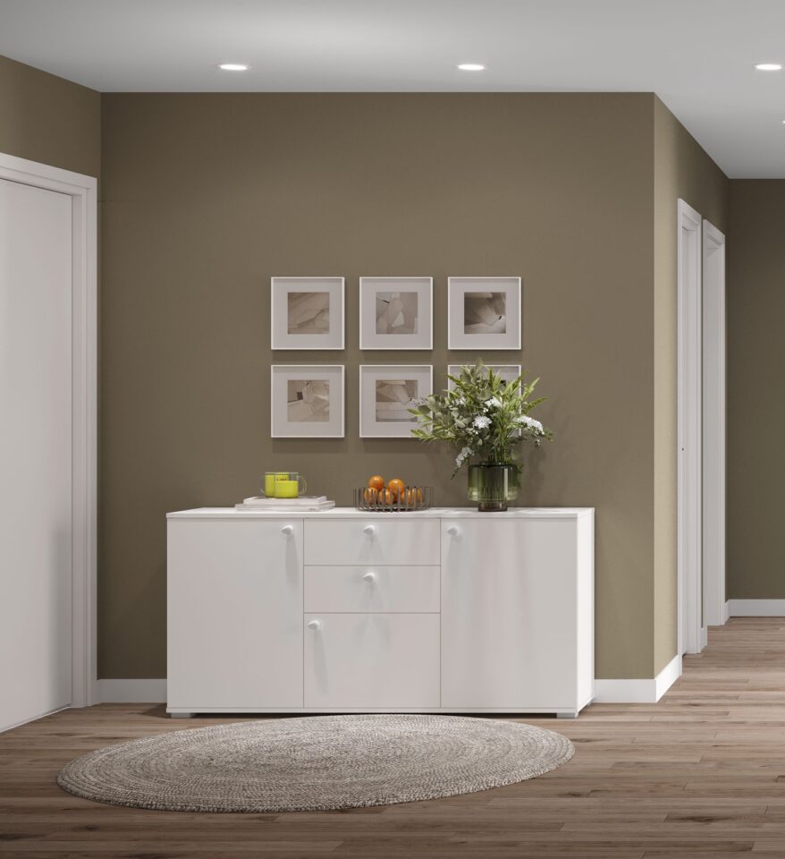 Komoda All Room Concept D, bela, gumbi kamen bela