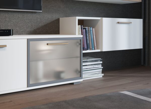 TV komoda All Room Concept sa staklenim krilima, bijela