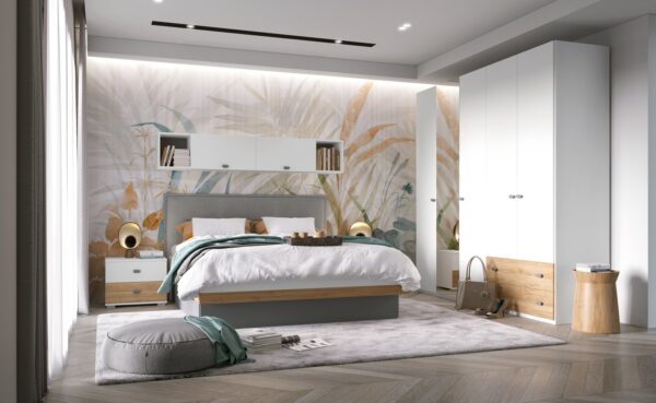 Spalnica All Room Concept s posteljo, nočnima omaricama in garderobno omaro