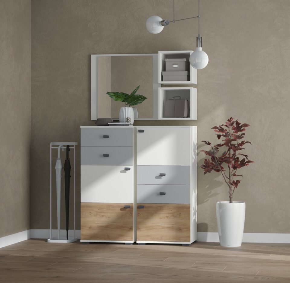 Predsoba All Room Concept z dvema omaricama B, ogledalom in policama