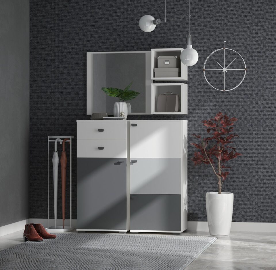 Predsoba All Room Concept z dvema omaricama B, ogledalom in policama