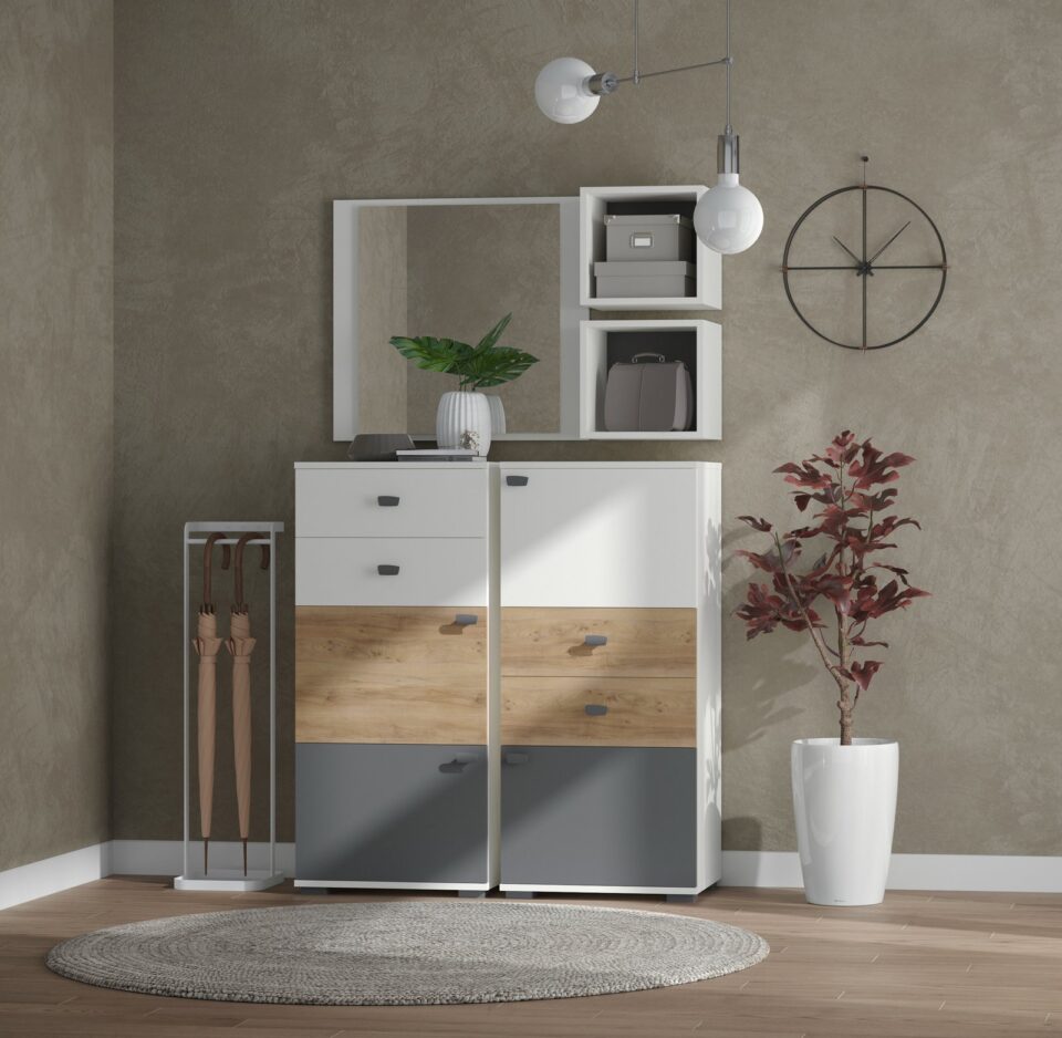 Predsoba All Room Concept z dvema omaricama B, ogledalom in policama
