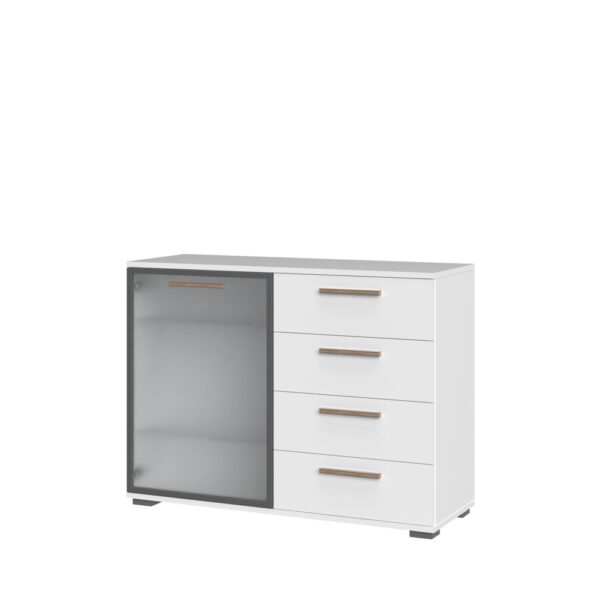 Komoda All Room Concept C10, fronte bela, s steklenim krilom