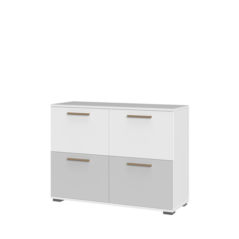 Komoda All Room Concept C3, fronte bela in biserno siva