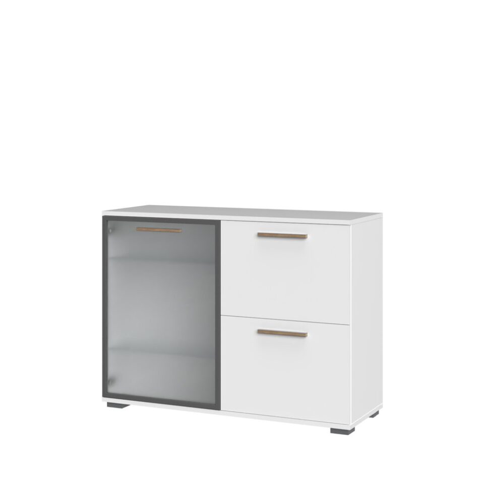 Komoda All Room Concept C8, fronte bela, s steklenim krilom
