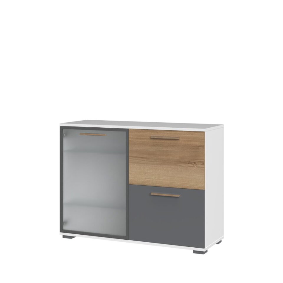 Komoda All Room Concept C8, fronte pacifik oreh in grafit, s steklenim krilom