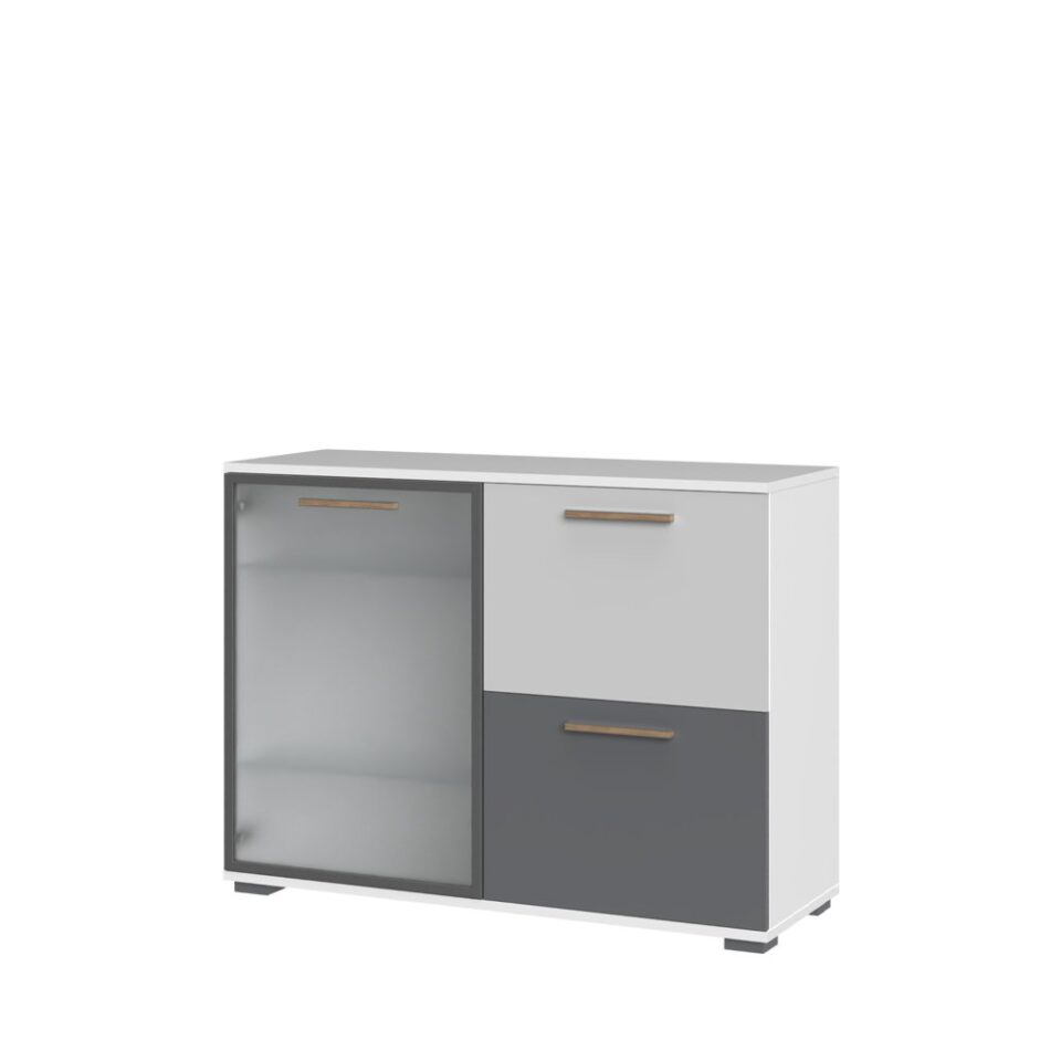 Komoda All Room Concept C8, fronte biserno siva in grafit, s steklenim krilom