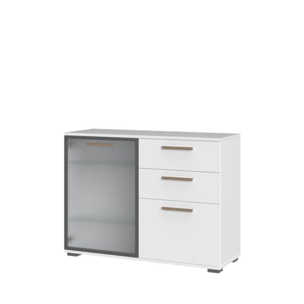 Komoda All Room Concept C9, fronte bela, s steklenim krilom