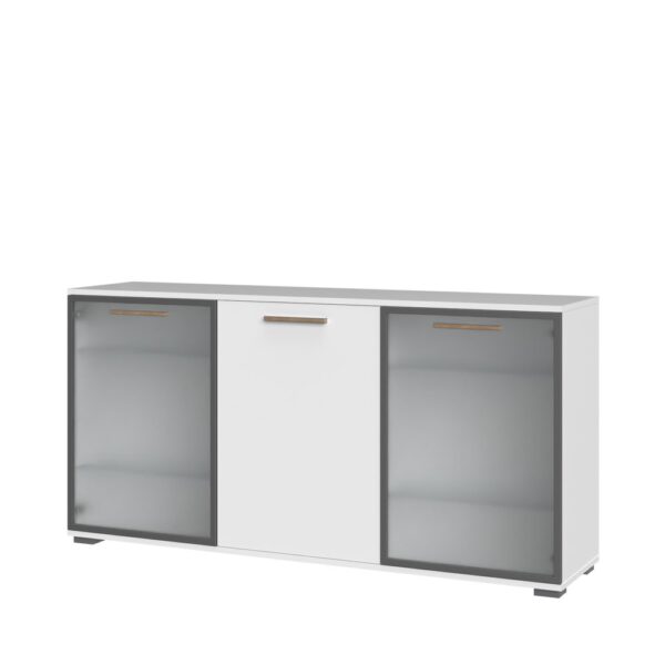 Komoda All Room Concept D2, fronte bela, s steklenim krilom