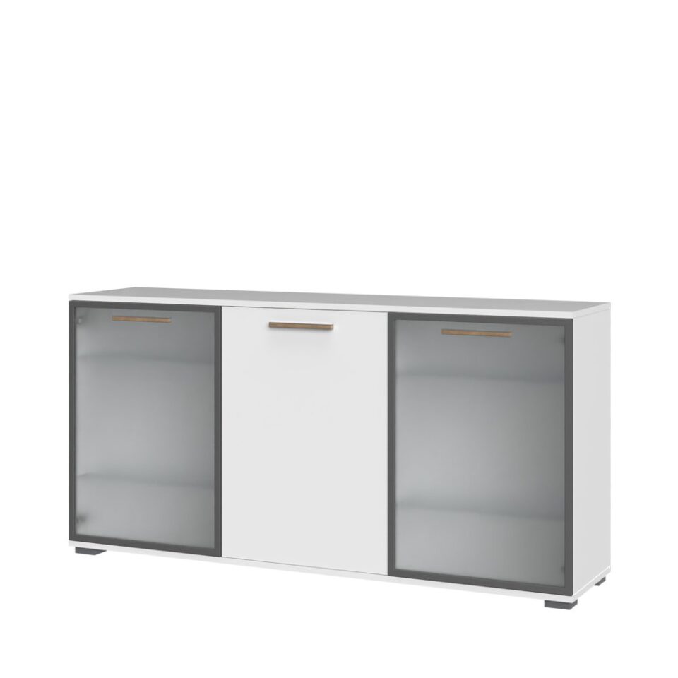 Komoda All Room Concept D2, fronte bela, s steklenim krilom