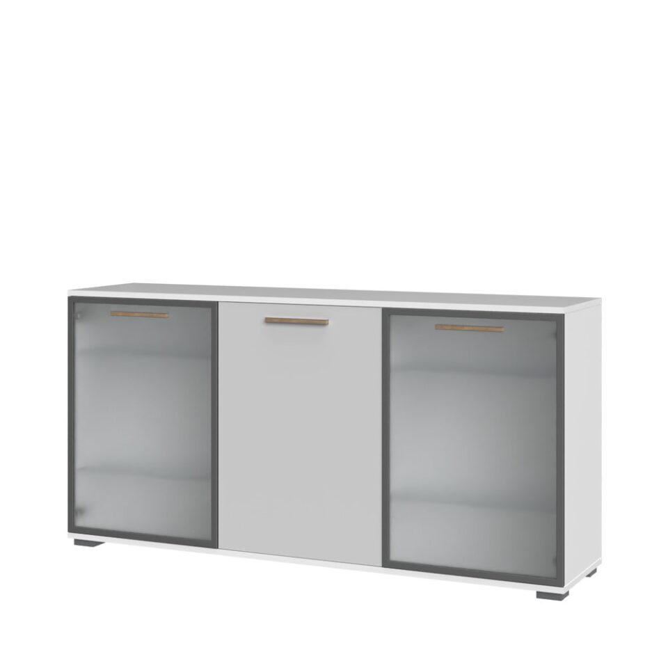 Komoda All Room Concept D2, fronte biserno siva, s steklenim krilom