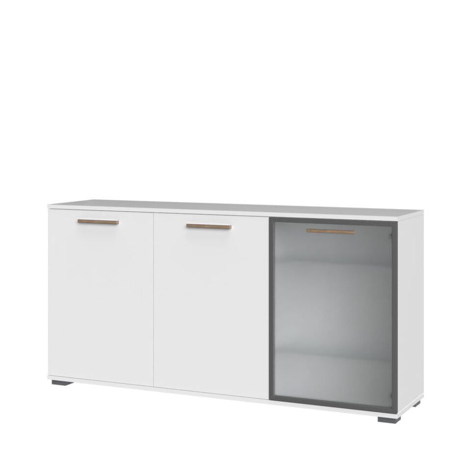 Komoda All Room Concept D3, fronte bela, s steklenim krilom