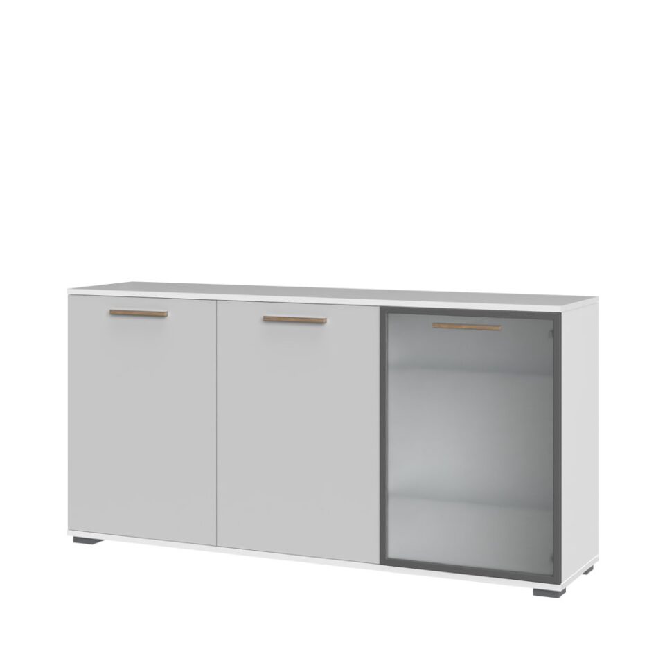Komoda All Room Concept D3, fronte biserno siva, s steklenim krilom