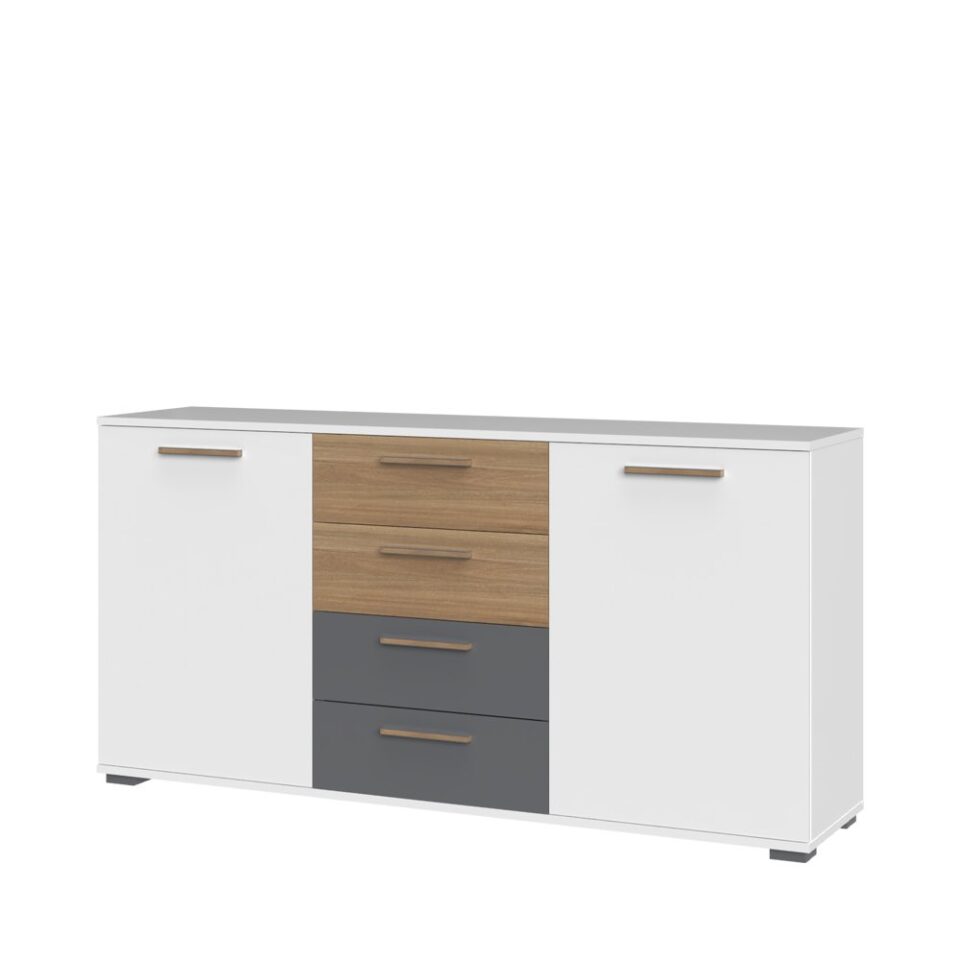 Komoda All Room Concept D7, fronte bela, pacifik oreh in grafit