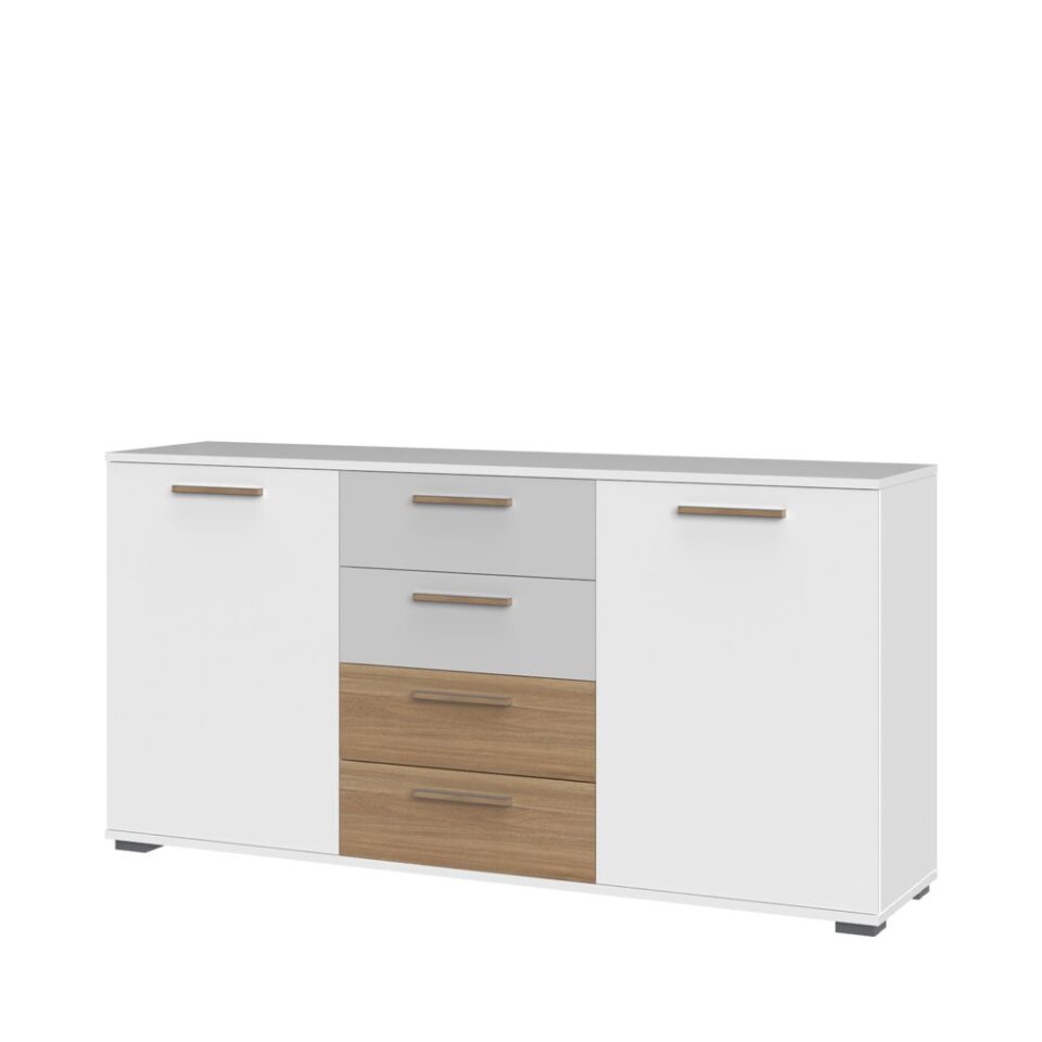 Komoda All Room Concept D7, fronte bela, biserno siva in pacifik oreh