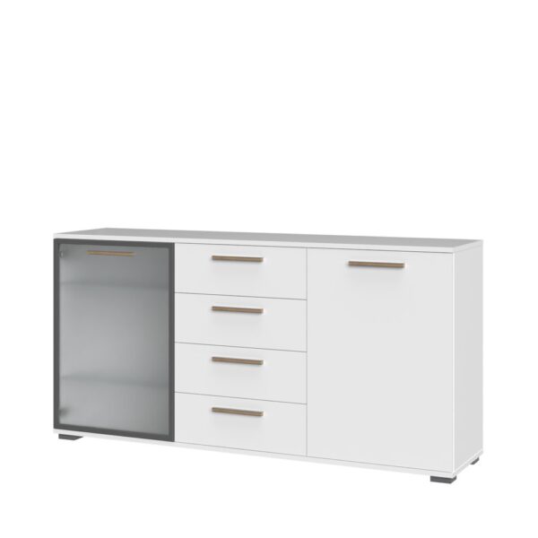 Komoda All Room Concept D8, fronte bela, s steklenim krilom