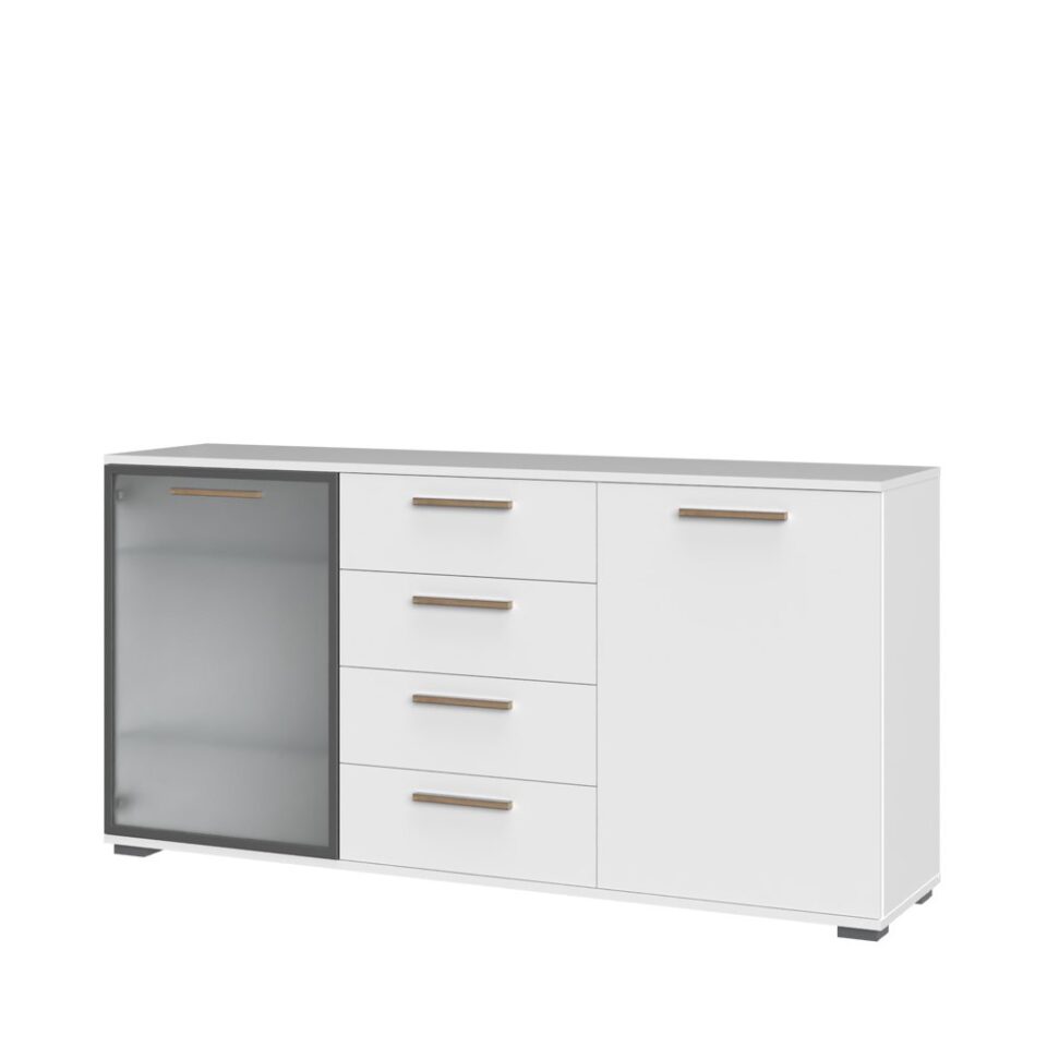 Komoda All Room Concept D8, fronte bela, s steklenim krilom