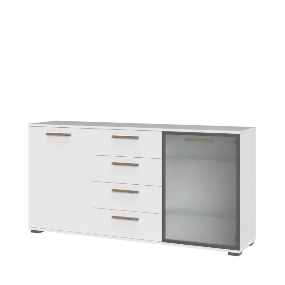 Komoda All Room Concept D8, fronte bela, s steklenim krilom