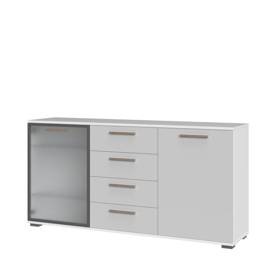Komoda All Room Concept D8, fronte biserno siva, s steklenim krilom