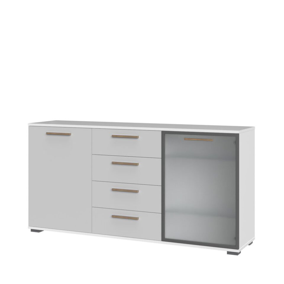 Komoda All Room Concept D8, fronte biserno siva, s steklenim krilom