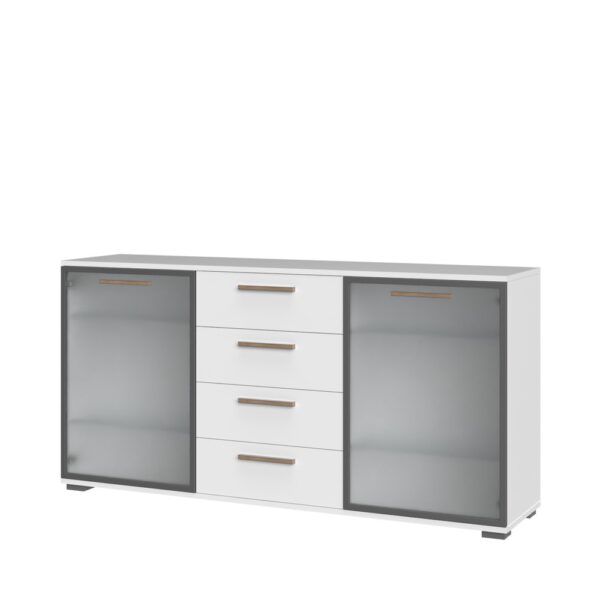 Komoda All Room Concept D9, fronte bela, s steklenim krilom