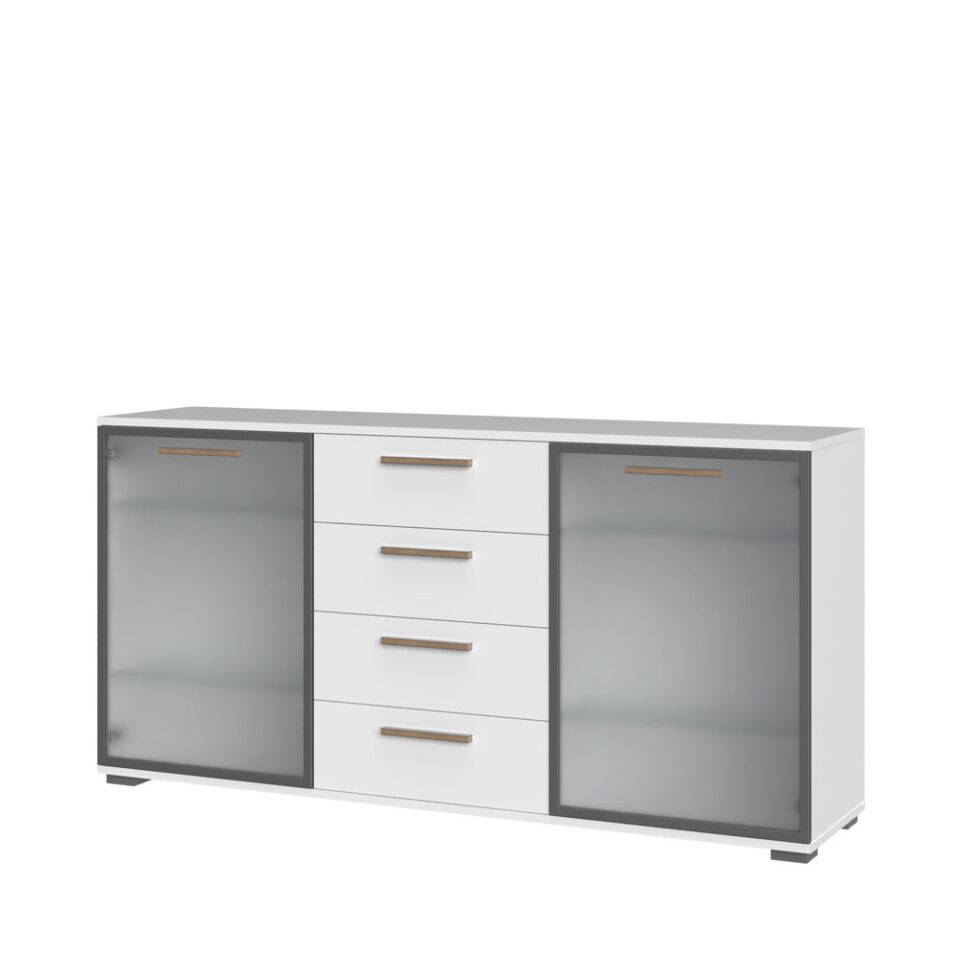 Komoda All Room Concept D9, fronte bela, s steklenim krilom