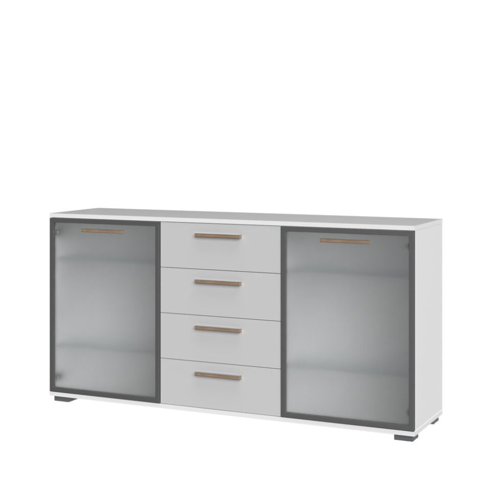 Komoda All Room Concept D9, fronte biserno siva, s steklenim krilom