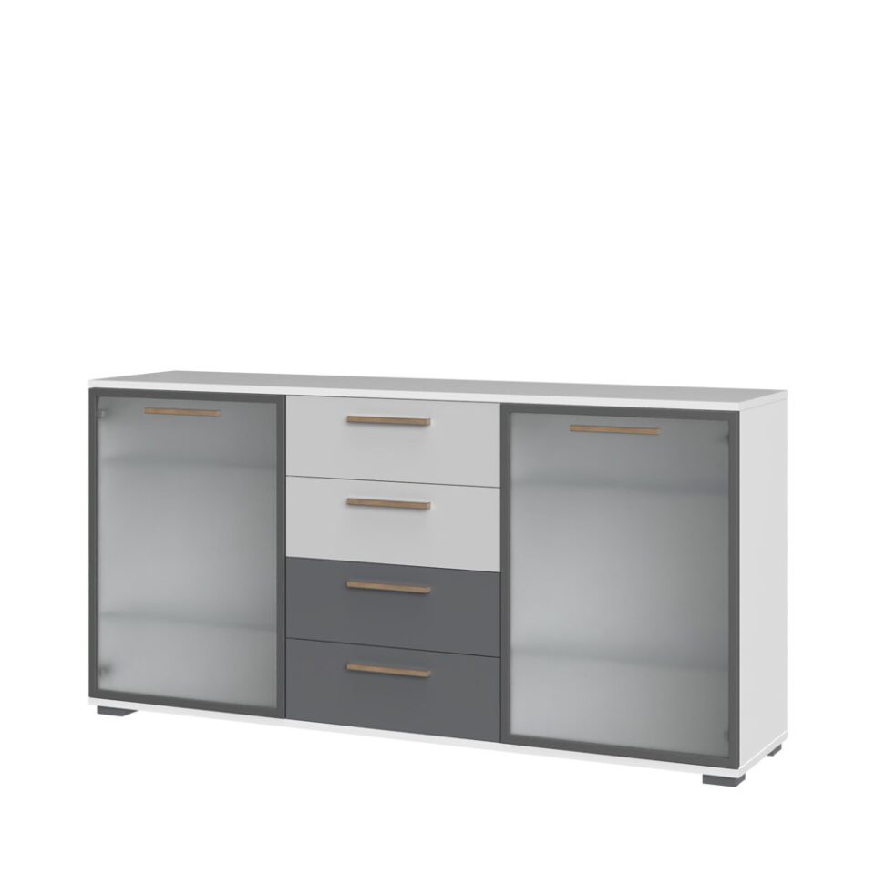 Komoda All Room Concept D9, fronte biserno siva in grafit, s steklenim krilom