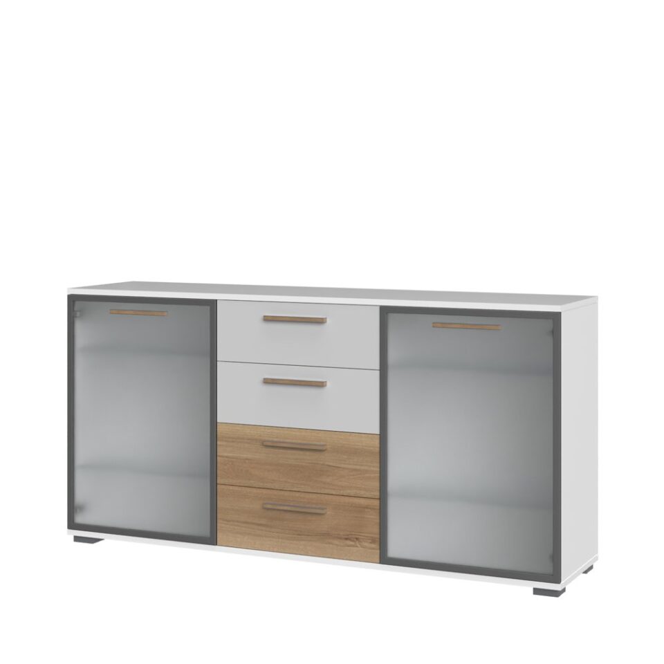 Komoda All Room Concept D9, fronte biserno siva in pacifik oreh, s steklenim krilom