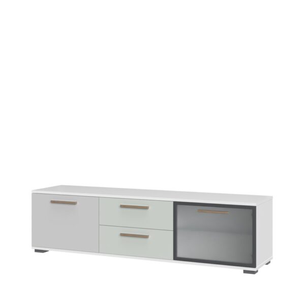 TV omarica All Room Concept E5, fronte biserno siva in svetlo zelena, s steklenim krilom